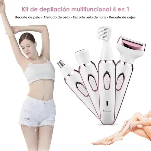 Depiladora 4 en 1 recargable con cabezales removibles